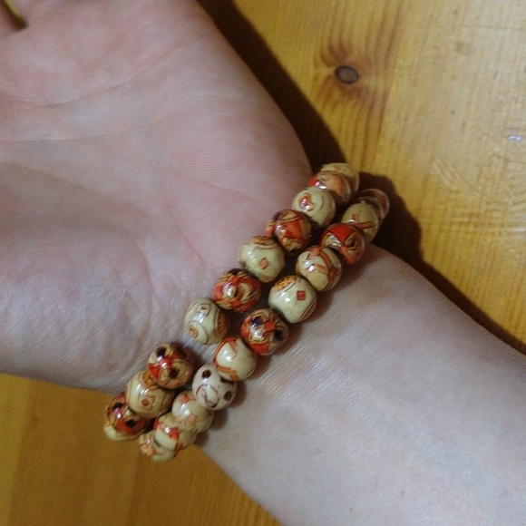 Boho Bohemian style hippie wooden pattern bracelets - Picture 5 of 10